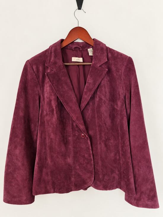I.e Jackets & Blazers - Vintage Women L Burgundy 100% Leather Suede Blazer Jacket Y2K 90s